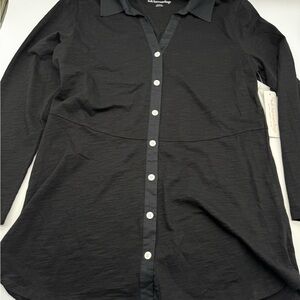 Soft Surroundings Black Button-Down V-Neck Long Sleeve Tunic, Medium NWT